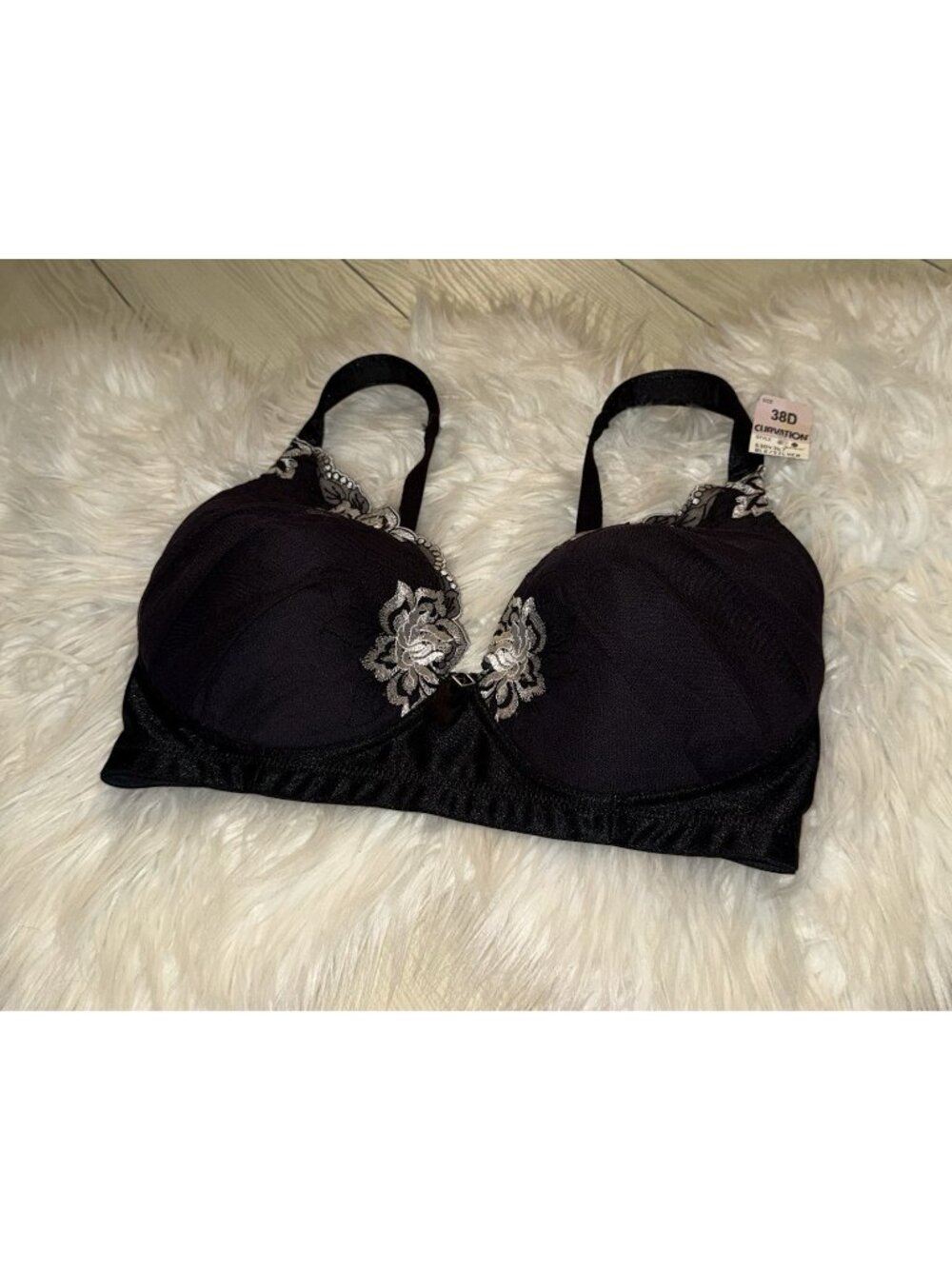 Vintage Curvation 5304367 Side Shaper Bra Embroidered Wire Free 38D Black New